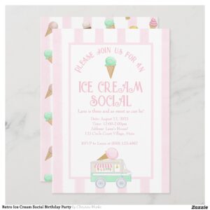 Retro Ice Cream Social Birthday Party Invitation