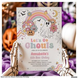 Retro Let's Go Ghouls Halloween Birthday Invitation