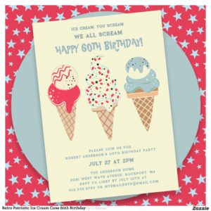 Retro Patriotic Ice Cream Cone 60th Birthday Invitation