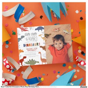 Roar! Colorful Dinosaurs Photo Boy Birthday Party Invitation
