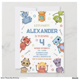 Robot Theme Boy Birthday Invitation