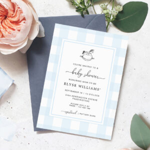 Rocking Horse Blue Gingham Baby Shower Invitation