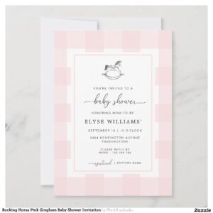 Rocking Horse Pink Gingham Baby Shower Invitation