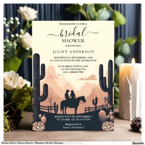 Rodeo Retro Horse Rustic Western Bridal Shower Invitation