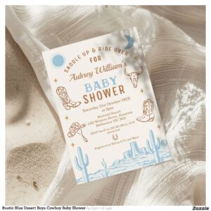 Rustic Blue Desert Boys Cowboy Baby Shower Invitation