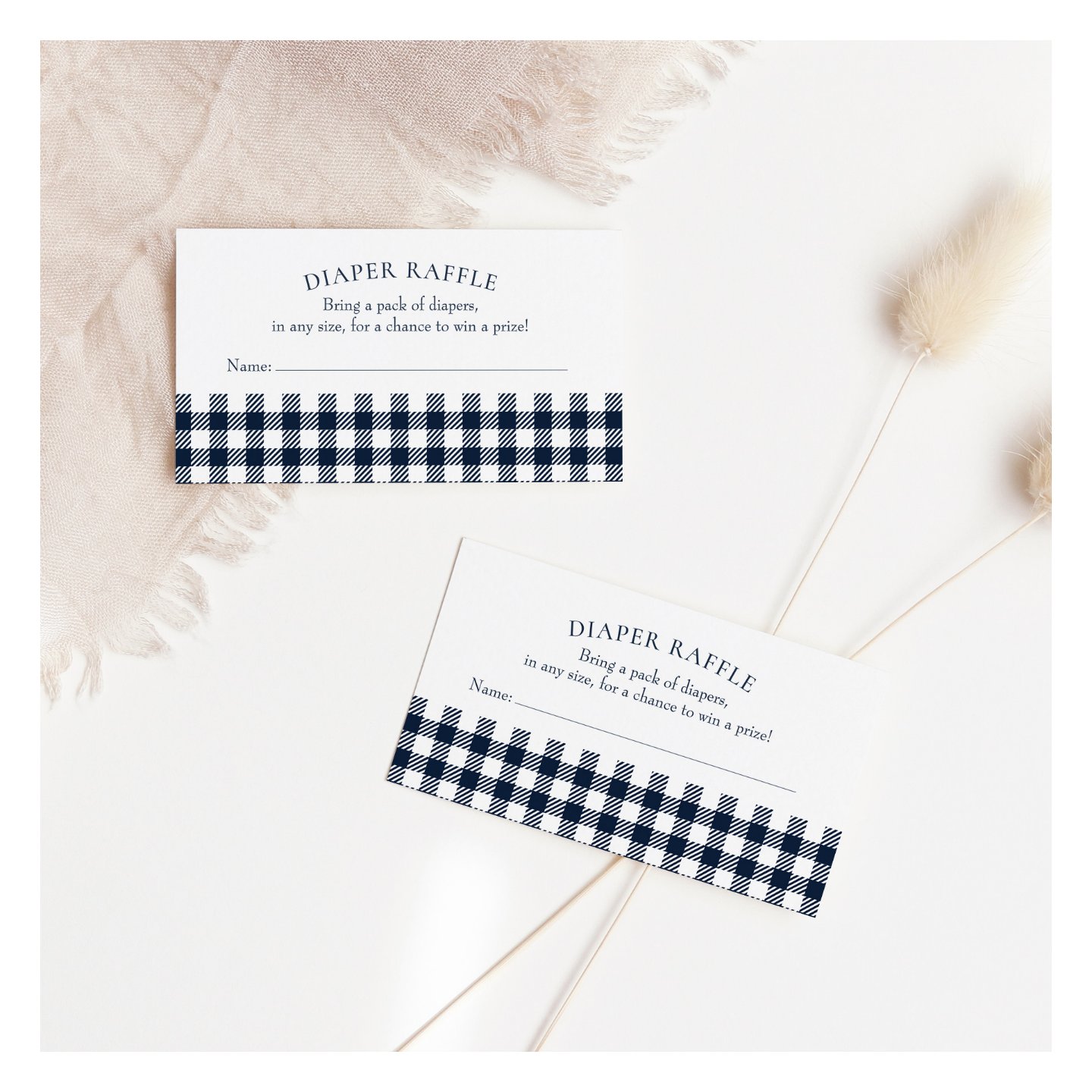 Rustic Blue Plaid Baby Shower Diaper Raffle Business Card