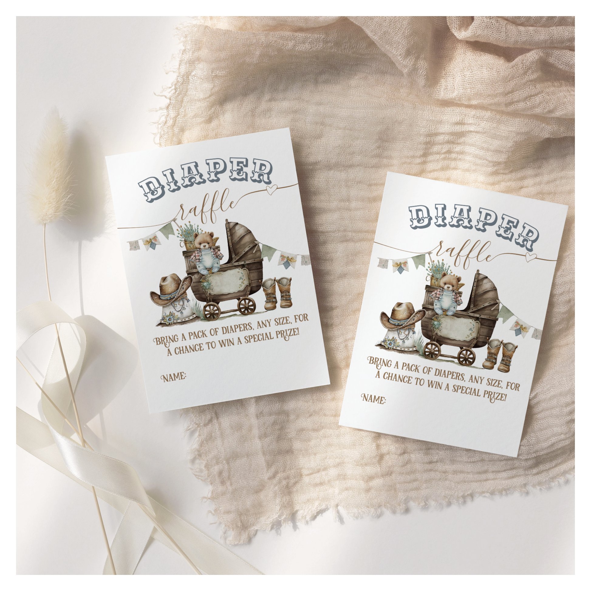 Rustic Boho Country Boy Shower diaper raffle Enclosure Card