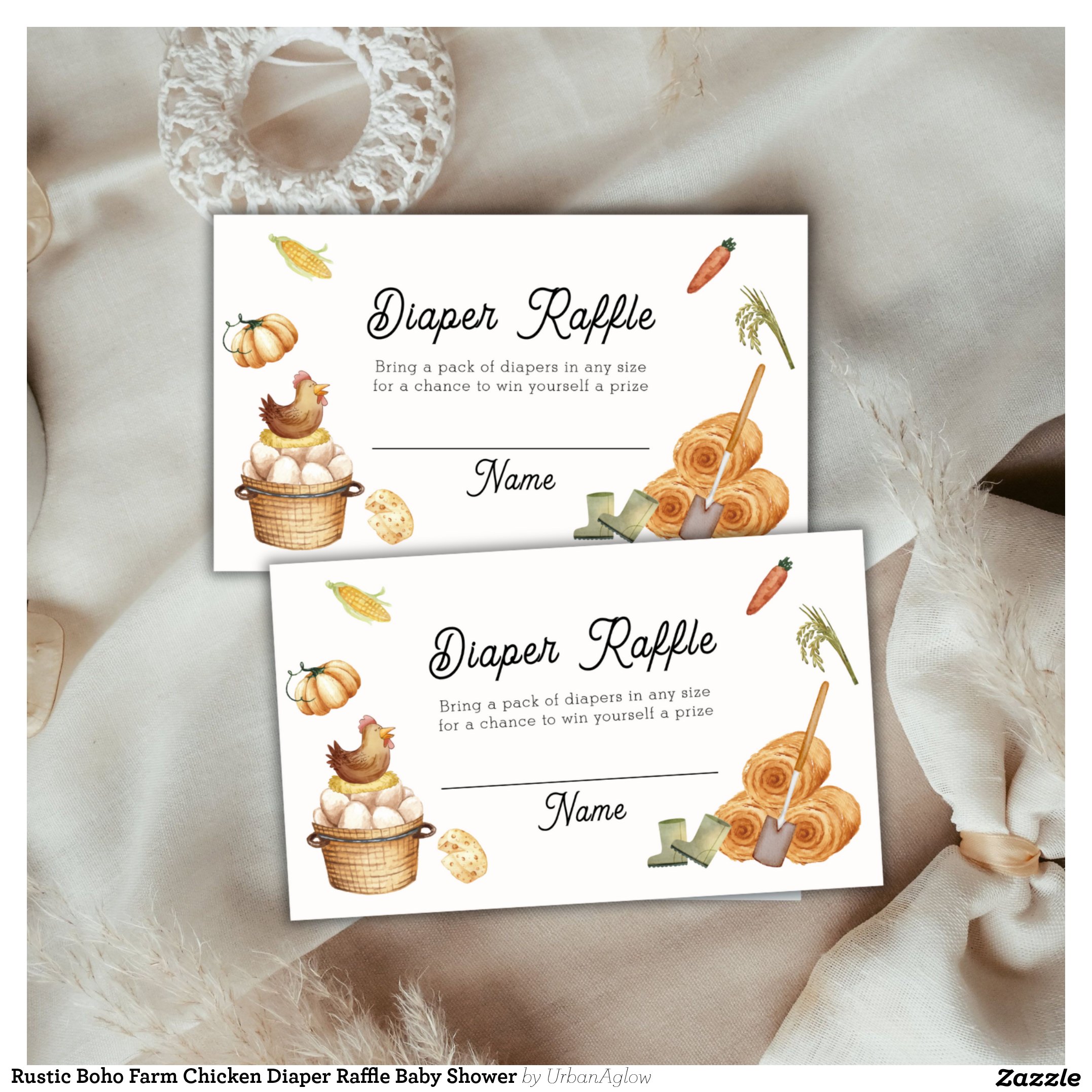 Rustic Boho Farm Chicken Diaper Raffle Baby Shower Enclosure Card