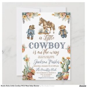 Rustic Boho Little Cowdoy Wild West Baby Shower Invitation