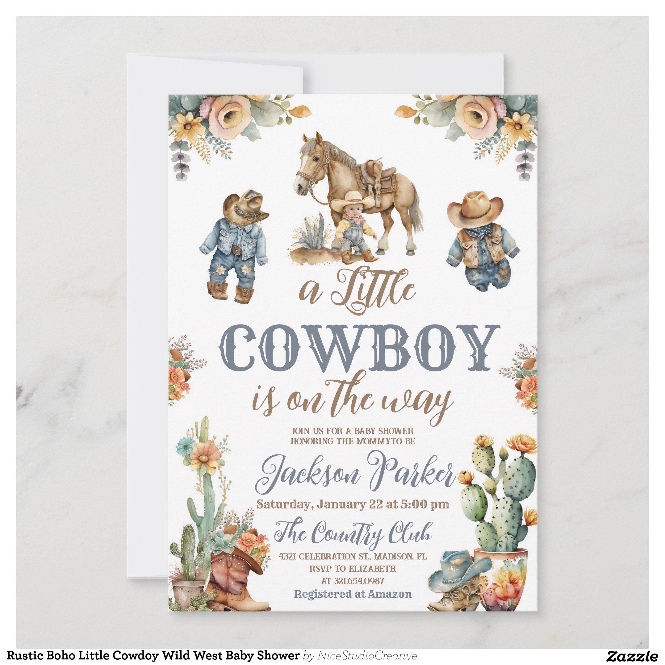 Rustic Boho Little Cowdoy Wild West Baby Shower Invitation