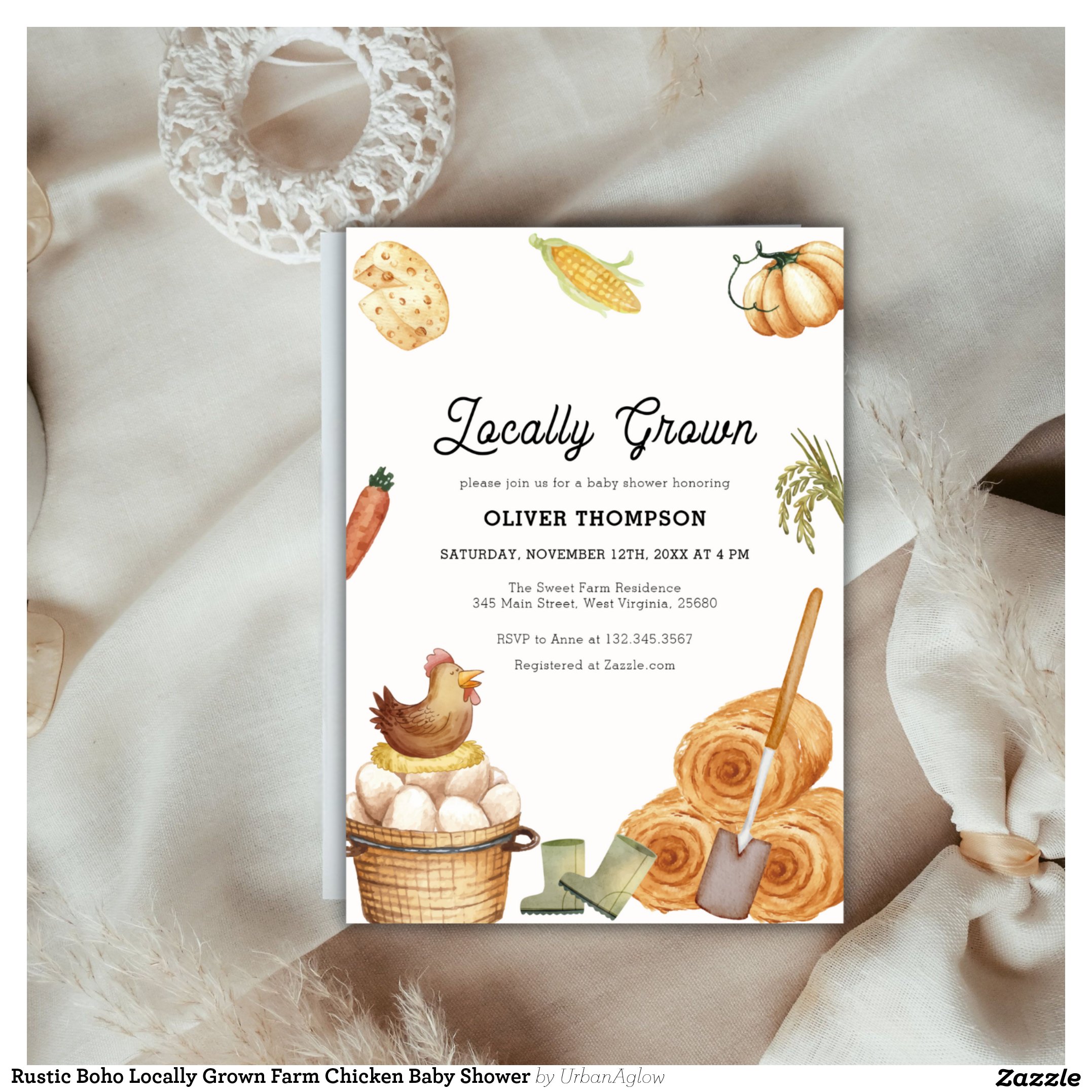 Rustic Boho Locally Grown Farm Chicken Baby Shower Invitation