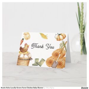 Rustic Boho Locally Grown Farm Chicken Baby Shower Thank You Card