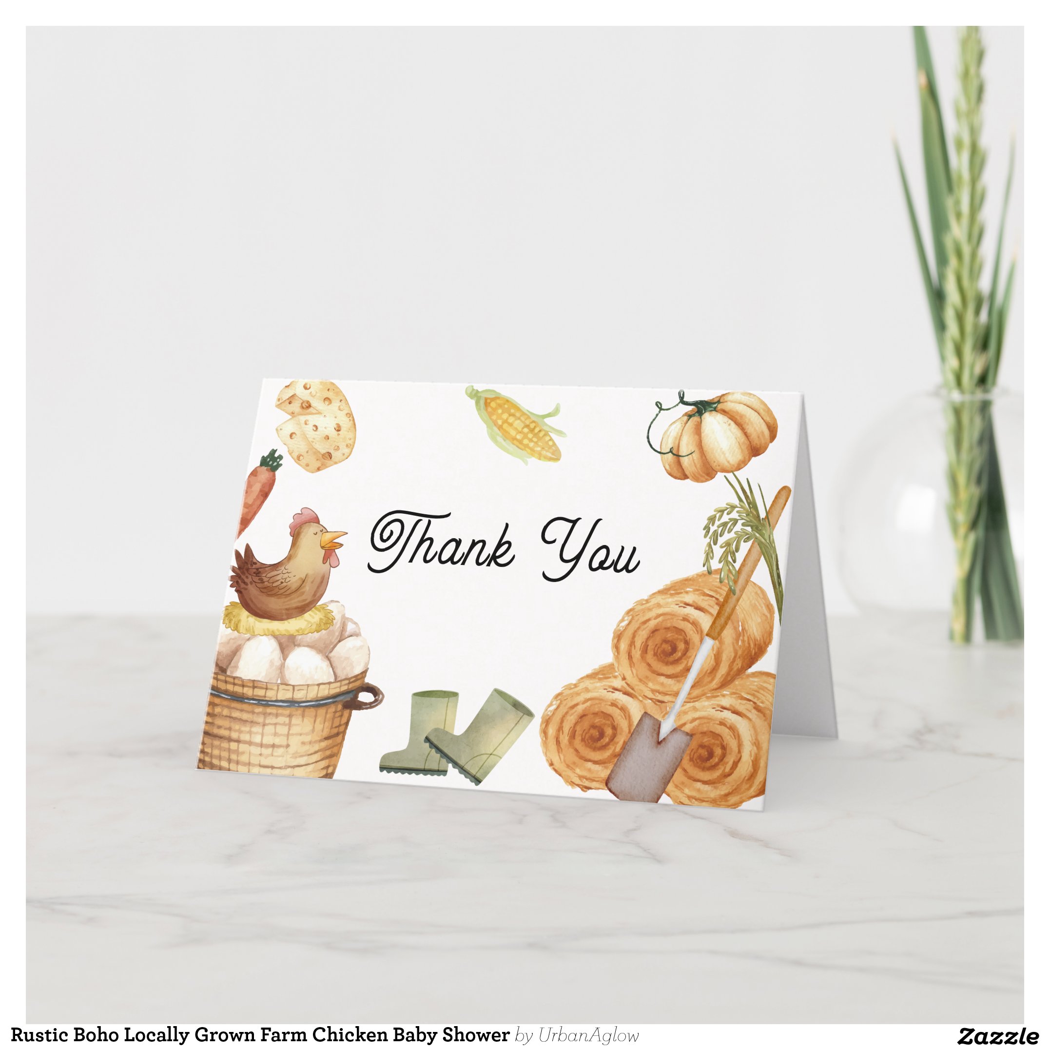 Rustic Boho Locally Grown Farm Chicken Baby Shower Thank You Card