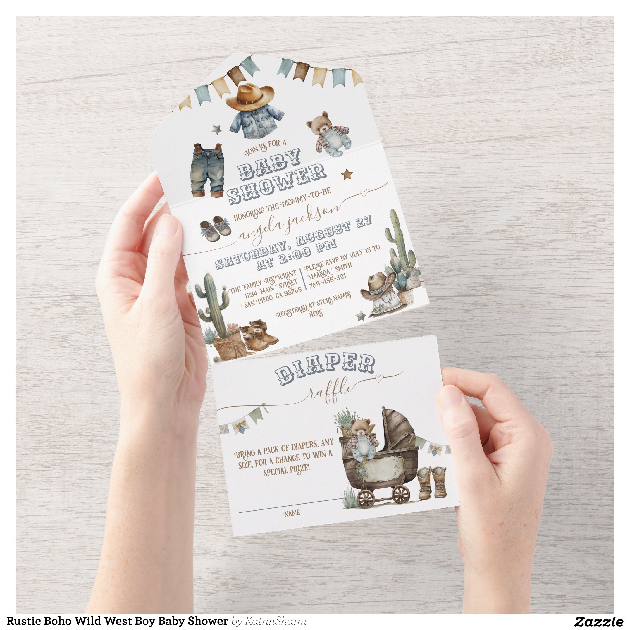 Rustic Boho Wild West Boy Baby Shower All In One Invitation