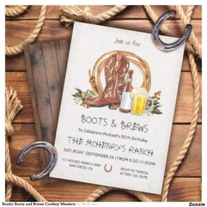 Rustic Boots and Brews Cowboy Western Invitation