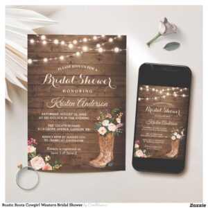 Rustic Boots Cowgirl Western Bridal Shower Invitation