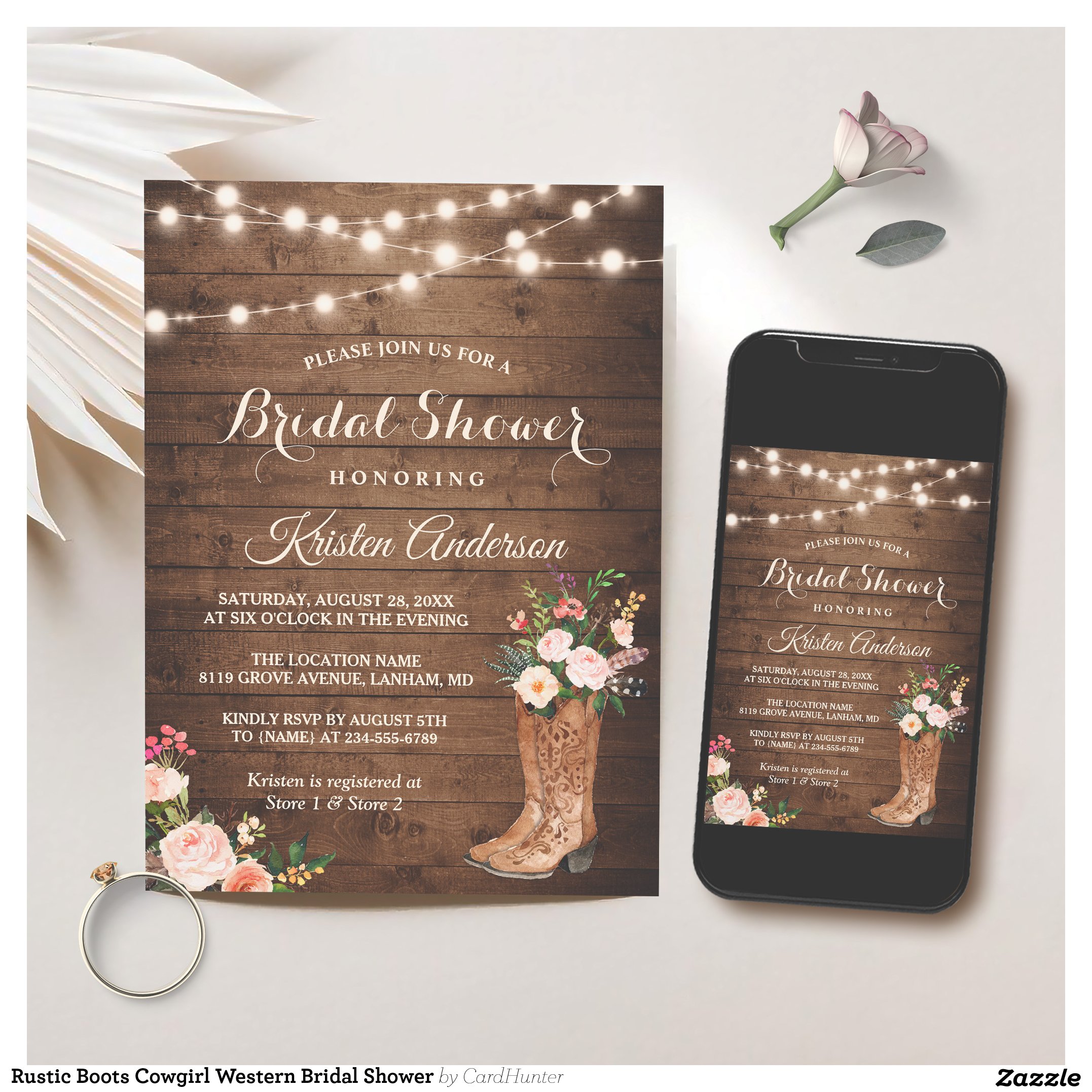 Rustic Boots Cowgirl Western Bridal Shower Invitation