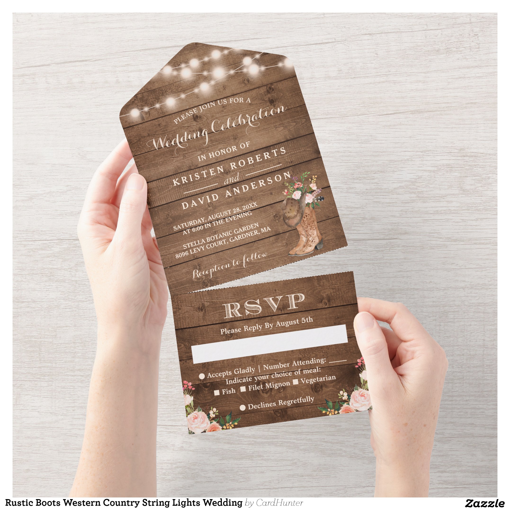 Rustic Boots Western Country String Lights Wedding All In One Invitation