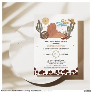 Rustic Brown Yea Haw Little Cowboy Baby Shower Invitation