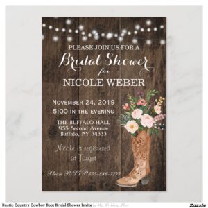 Rustic Country Cowboy Boot Bridal Shower Invite