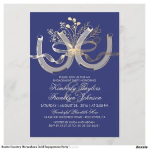 Rustic Country Horseshoes Gold Engagement Party Invitation
