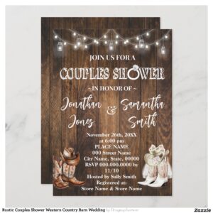 Rustic Couples Shower Western Country Barn Wedding Invitation