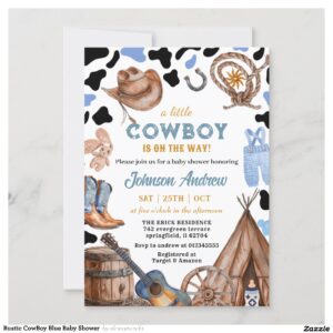 Rustic CowBoy Blue Baby Shower Invitation