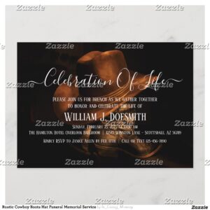 Rustic Cowboy Boots Hat Funeral Memorial Service Invitation