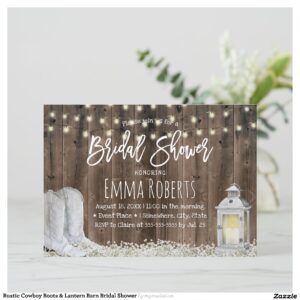 Rustic Cowboy Boots & Lantern Barn Bridal Shower Invitation