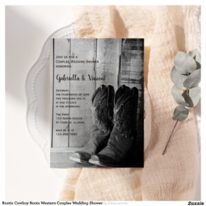 Rustic Cowboy Boots Western Couples Wedding Shower Invitation