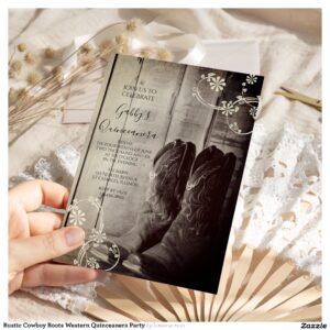 Rustic Cowboy Boots Western Quinceanera Party Invitation