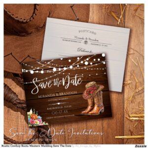 Rustic Cowboy Boots Western Wedding Save The Date Announcement Postcard