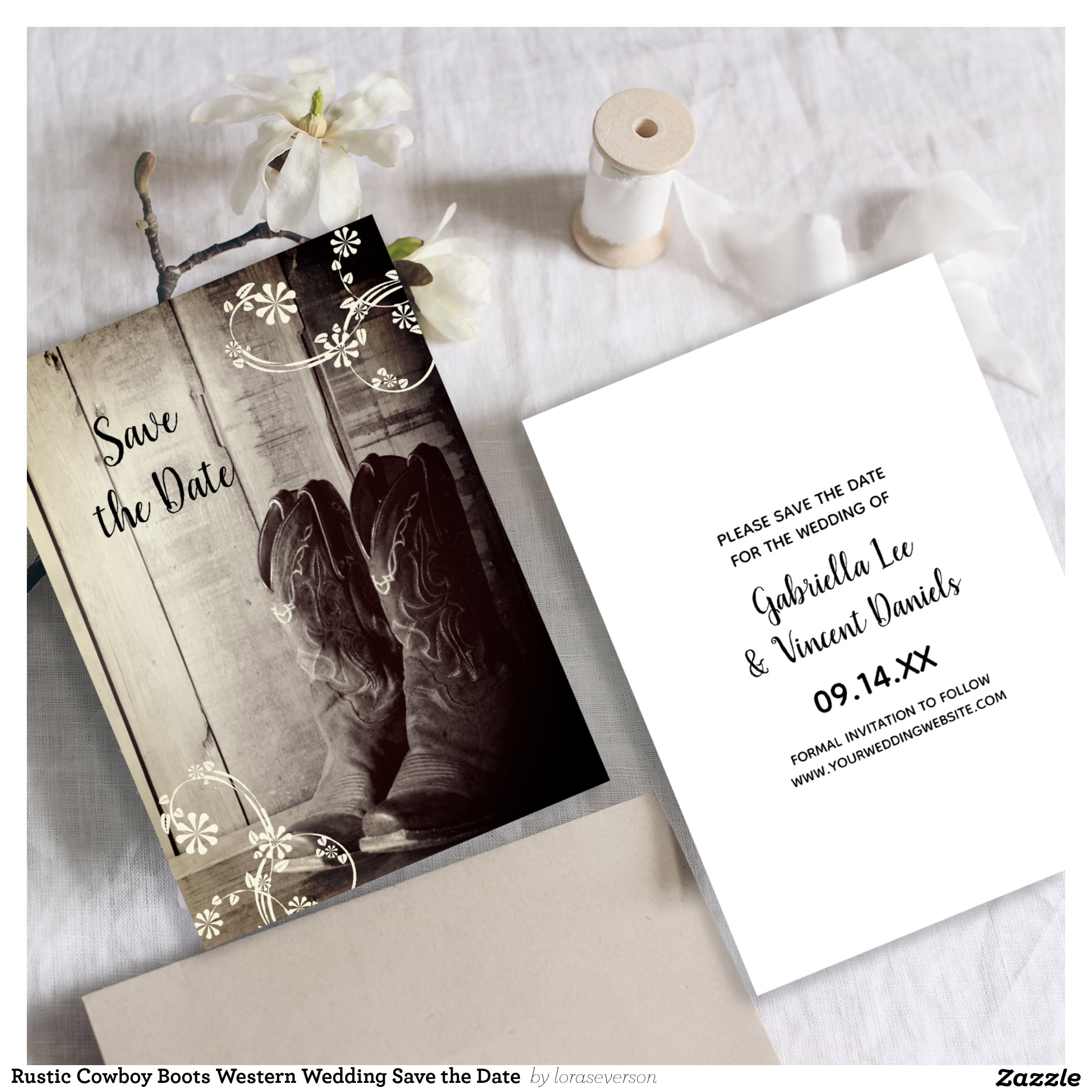 Rustic Cowboy Boots Western Wedding Save the Date Invitation