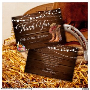 Rustic Cowboy Boots Western Wedding Thank You Card