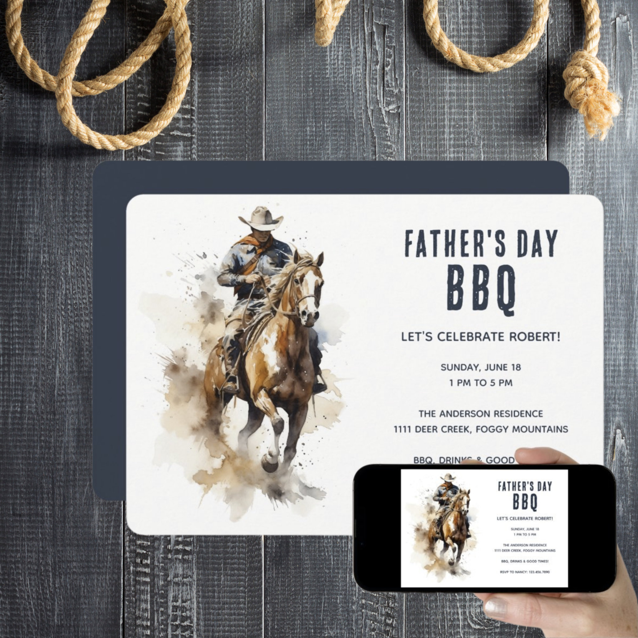 Rustic Cowboy Horse Country Father's Day BBQ Invitation