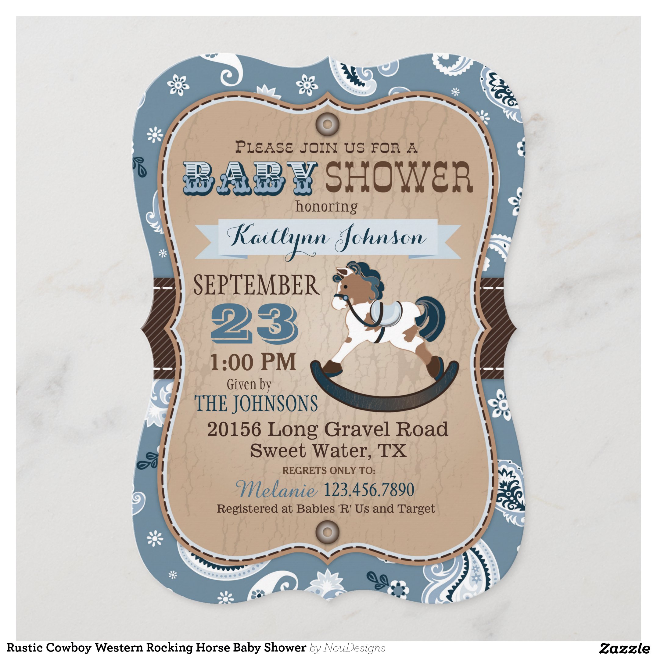 Rustic Cowboy Western Rocking Horse Baby Shower Invitation