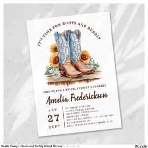 Rustic Cowgirl Boots and Bubbly Bridal Shower Invitation