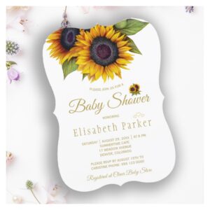 Rustic elegant gold sunflowers summer baby shower invitation