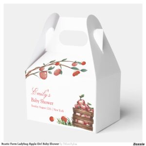 Rustic Farm Ladybug Apple Girl Baby Shower Favor Boxes