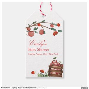 Rustic Farm Ladybug Apple Girl Baby Shower Gift Tags