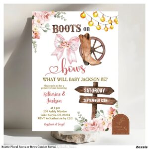 Rustic Floral Boots or Bows Gender Reveal Invitation