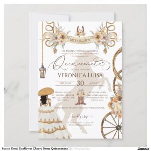 Rustic Floral Sunflower Charro Dress Quinceanera I Invitation