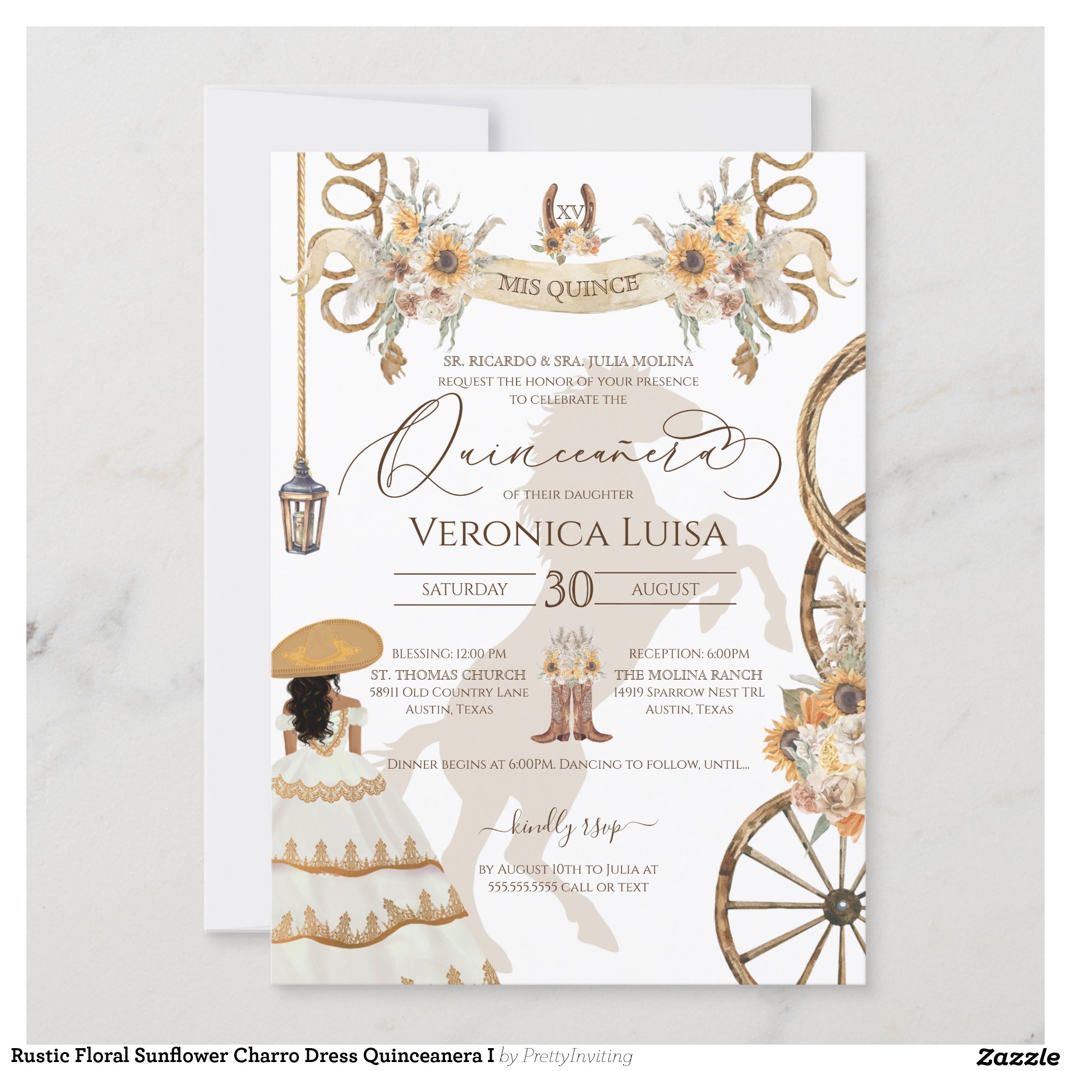 Rustic Floral Sunflower Charro Dress Quinceanera I Invitation