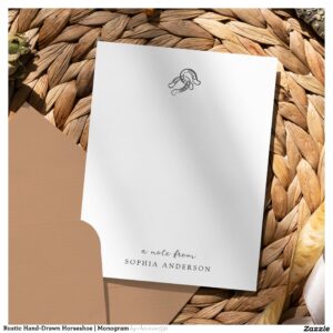 Rustic Hand-Drawn Horseshoe Monogram Note Card