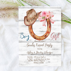 Rustic horseshoe gender reveal party invitation