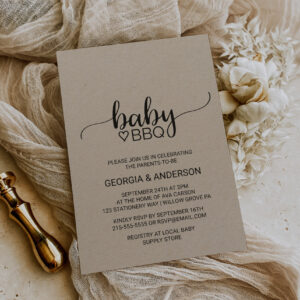 Rustic Kraft Calligraphy Baby BBQ Invitation