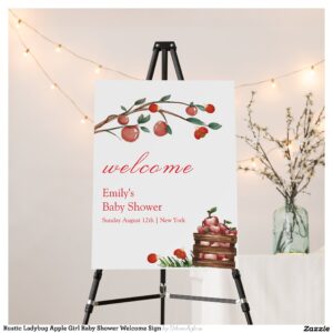 Rustic Ladybug Apple Girl Baby Shower Welcome Sign