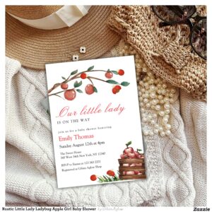 Rustic Little Lady Ladybug Apple Girl Baby Shower Invitation