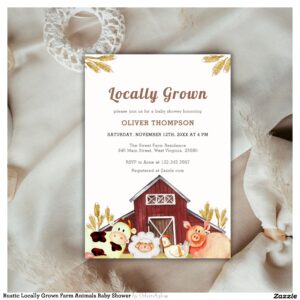 Rustic Locally Grown Farm Animals Baby Shower Invitation