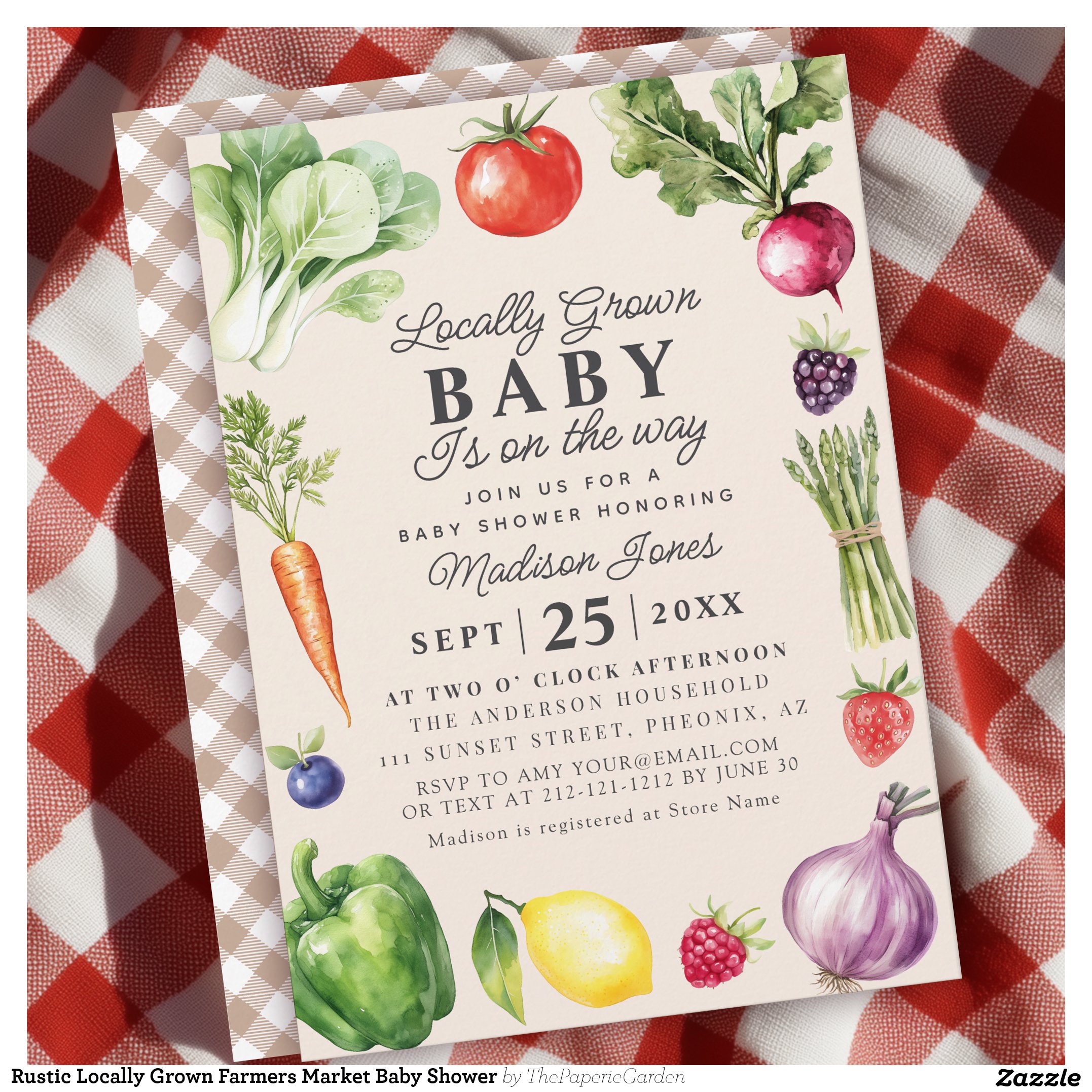Rustic Locally Grown Farmers Market Baby Shower Invitation